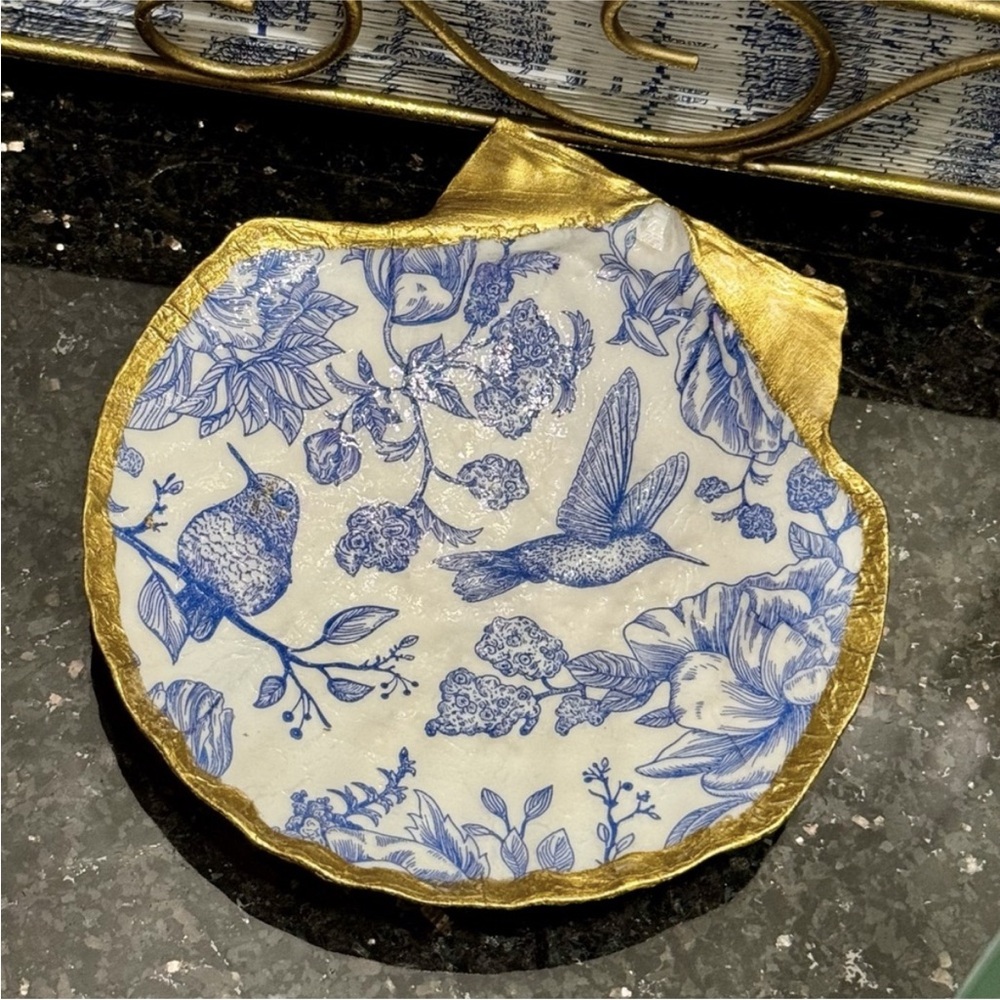 Hand Crafted Royal Check and Hummingbird Metal Wall Decor Blue White 13” - Picture 7 of 9